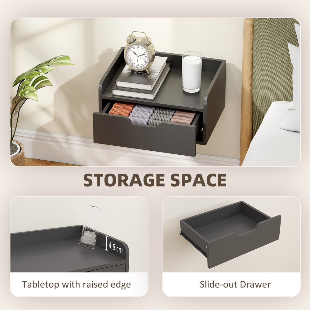 Portland Single Drawer Black Floating Nightstand Set of 2 Image 8