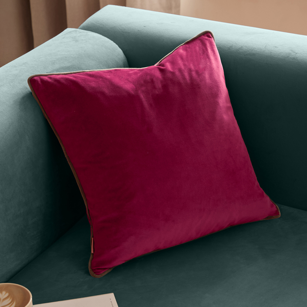 Furn Meridian Cranberry and Mocha Velvet Cushion 45 x 45cm Image 2