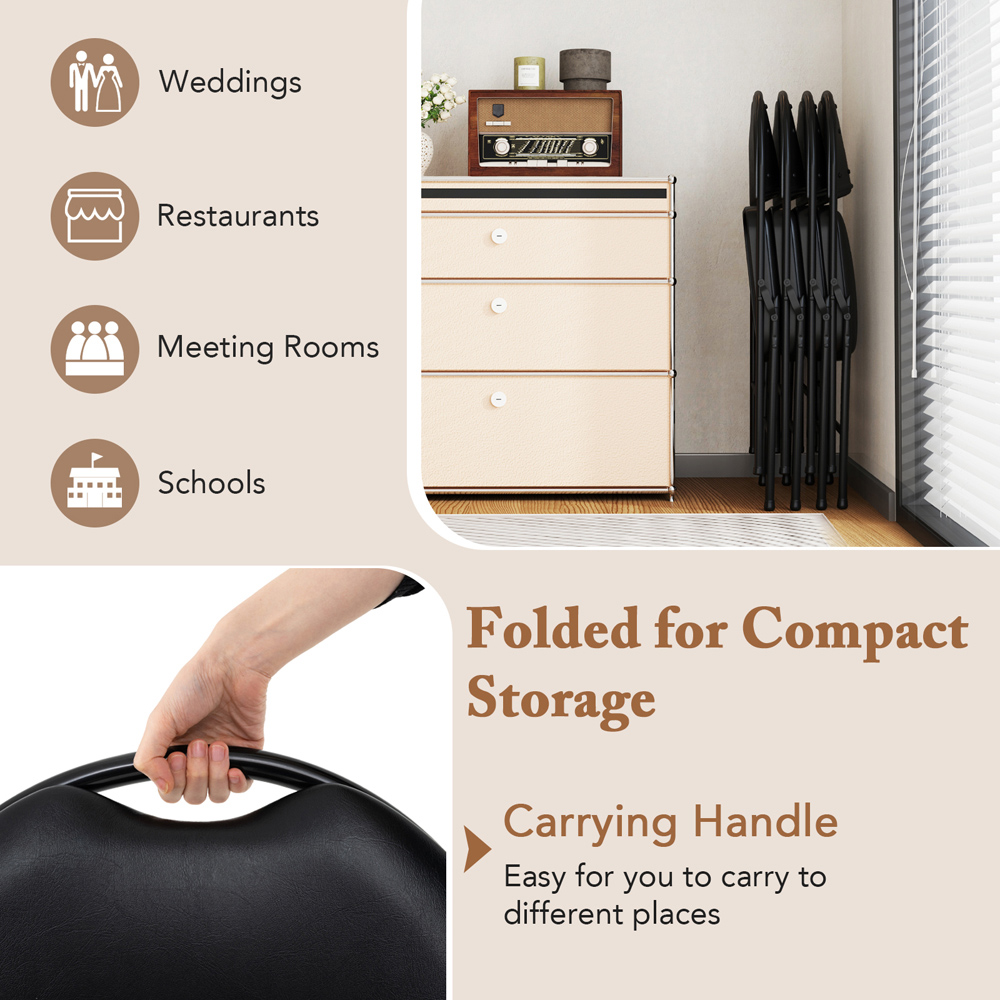 Costway Set of 2 Black Folding Chairs Padded Chairs with Carry Handle Image 8