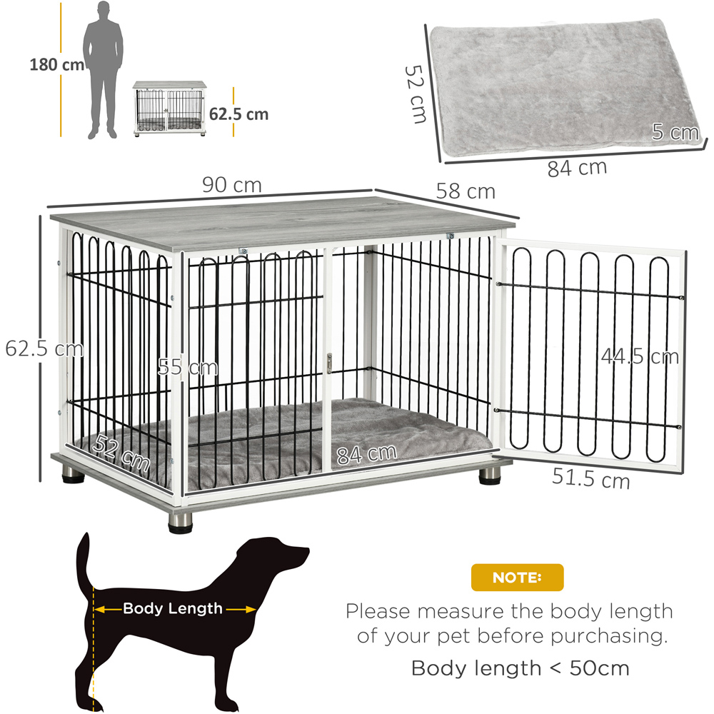 PawHut White Medium Dog Pet Crate Side Table with Cushion Image 4