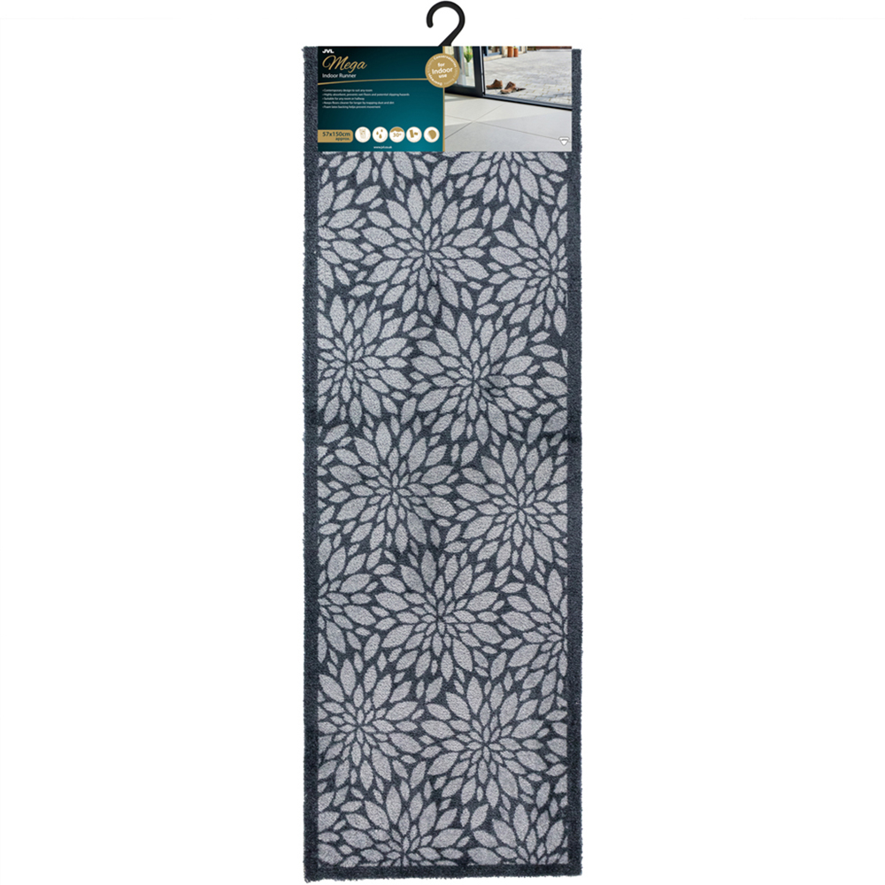 JVL Mega Grey Flowers Latex Backed Door Mat and Runner Set Image 3