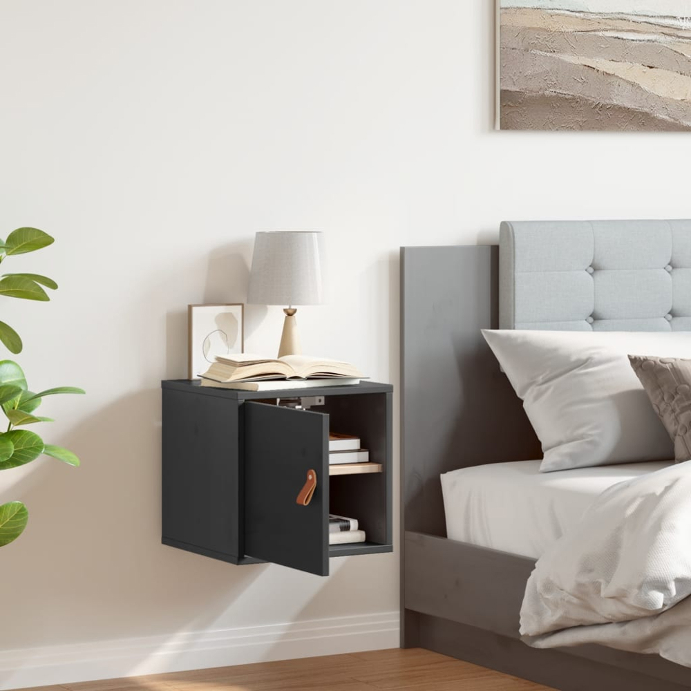 vidaXL Single Door Grey Solid Pine Wood Wall Cabinet Image 9