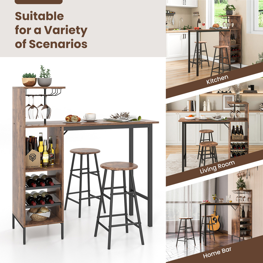 Costway 2 Seater Counter Height Dining Set Dark Brown Image 5