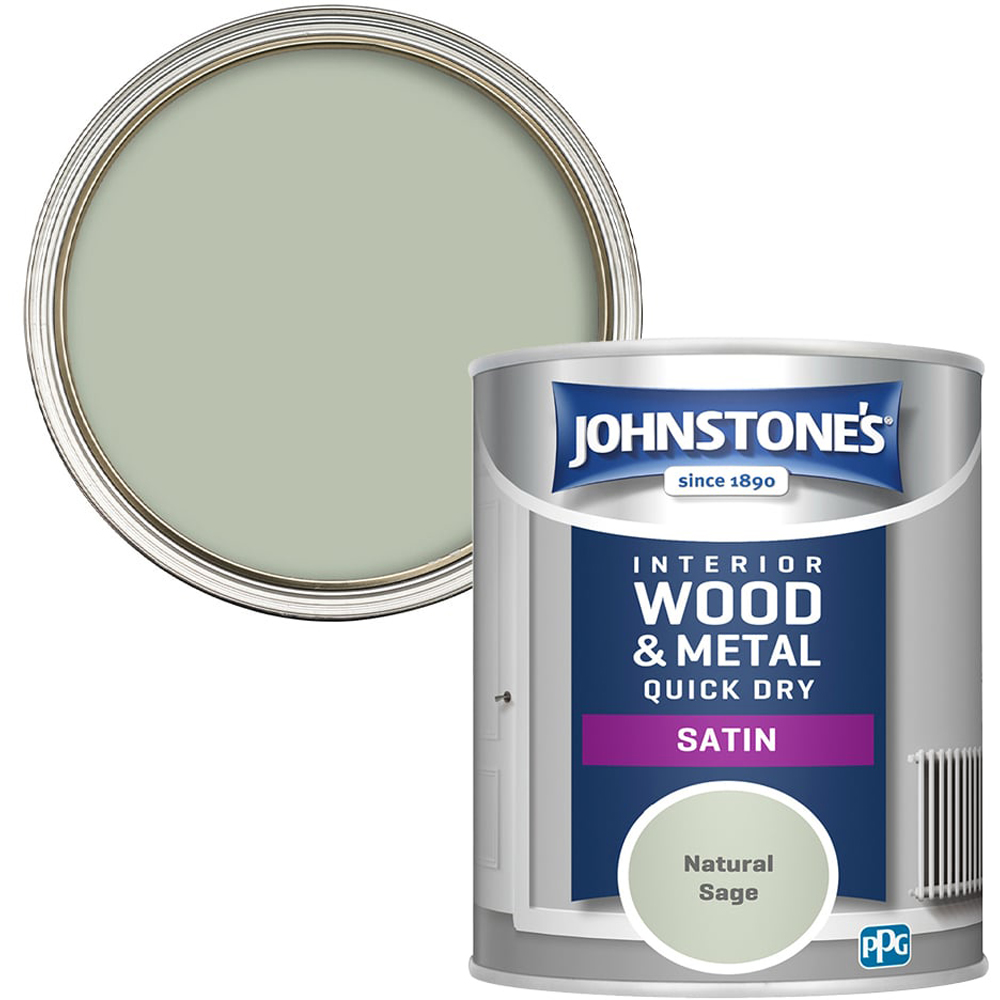 Johnstone's Quick Dry Metal & Wood Natural Sage Satin Paint 750ml Image 1