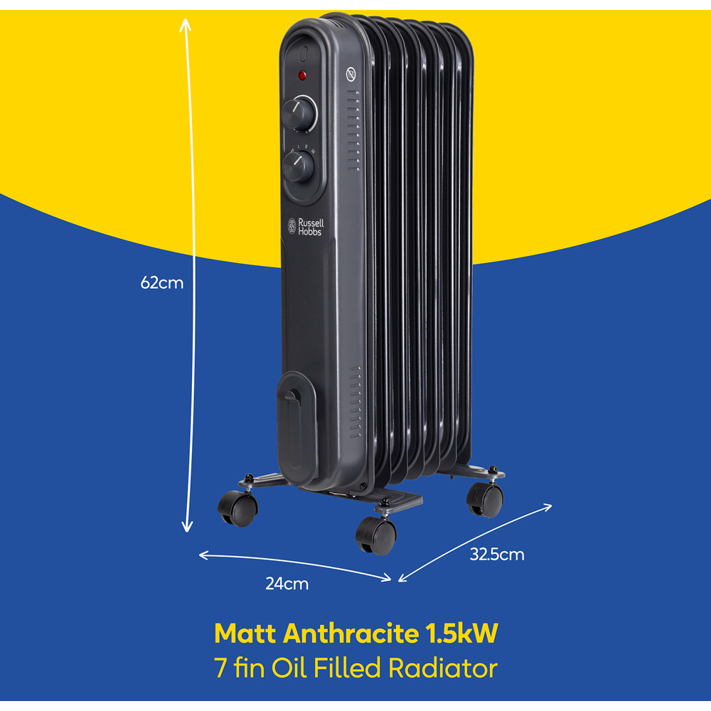 Russell Hobbs Matt Anthracite 7-Fin Oil Filled Radiator 1500W Image 9