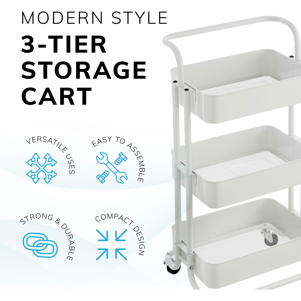 House of Home 3 Tier White Storage Cart with Wheels Image 5