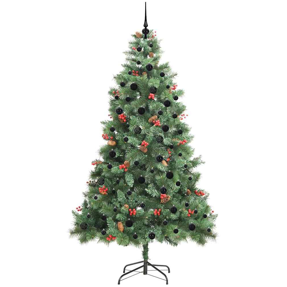 vidaXL 300 LED Pre-Lit Black Baubles Green Artificial Christmas Tree 8ft Image 4