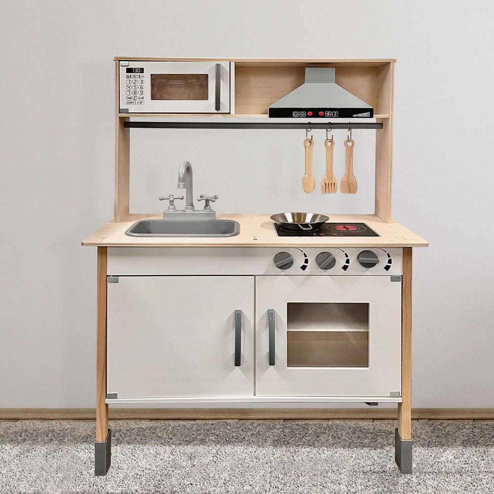 Wooden Play Kitchen with Cookware - Natural Image 2
