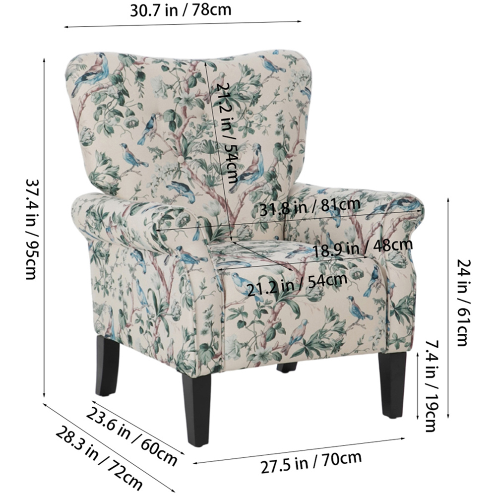 Living and Home Multicolour Linen Tufted Armchair with Black Rubberwood Legs Image 9