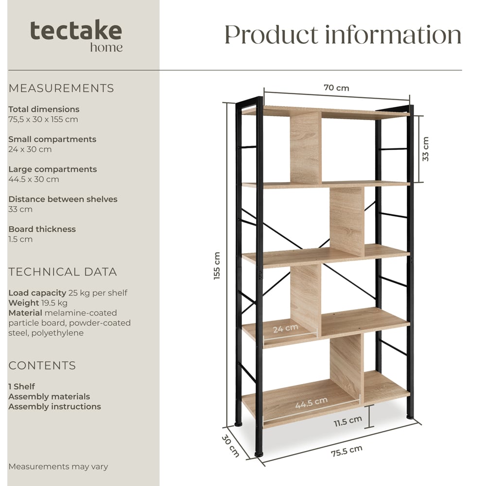 tectake Charleston 4 Shelf Oak Sonoma Standing Shelving Unit Image 9