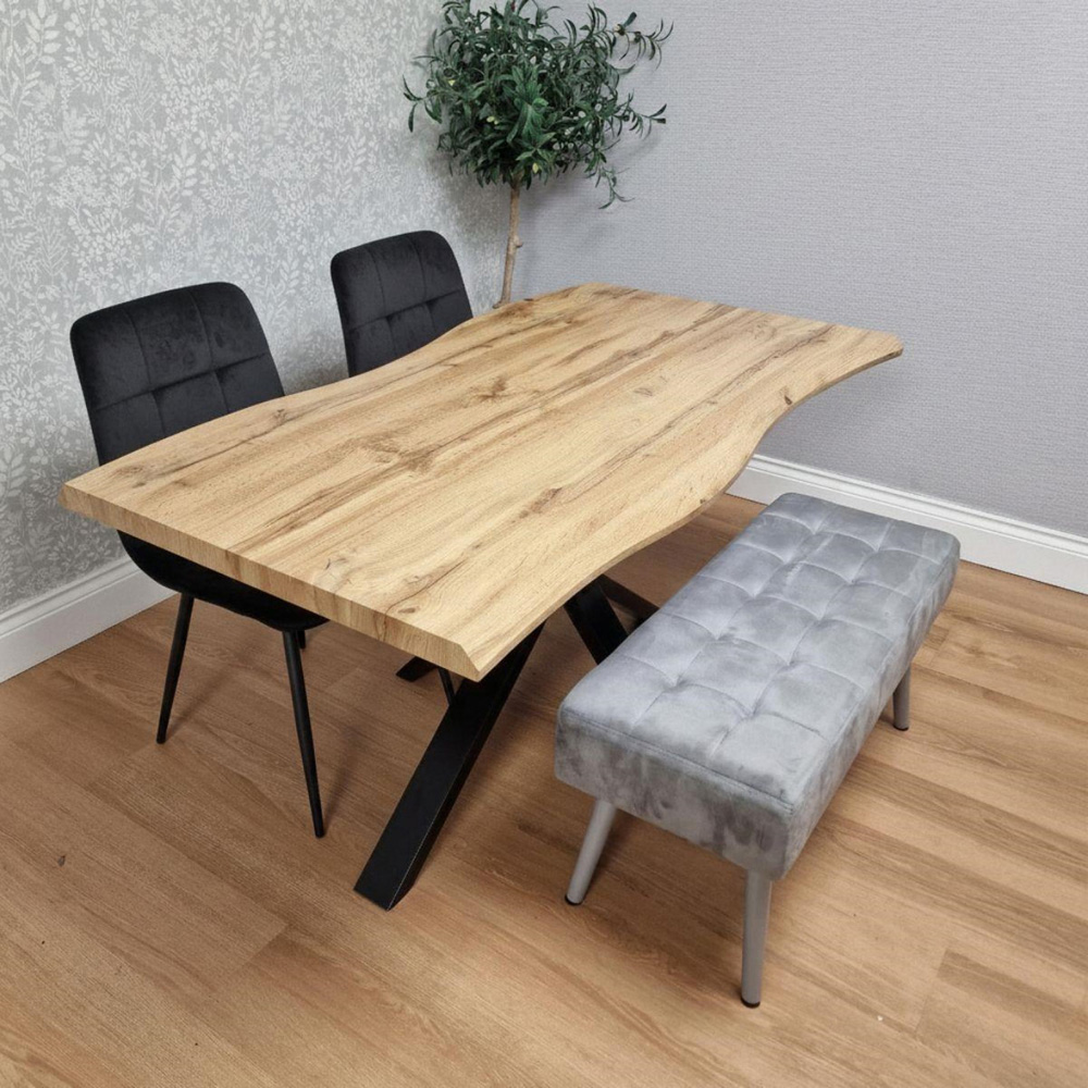 Kosy Koala 4 Seater Wood and Velvet Dining Table Set with Bench Black and Grey Image 2