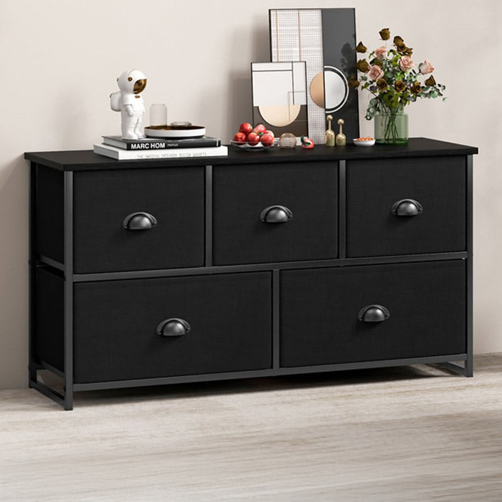 Costway 5 Drawer Black Fabric Chest of Drawers Image 1