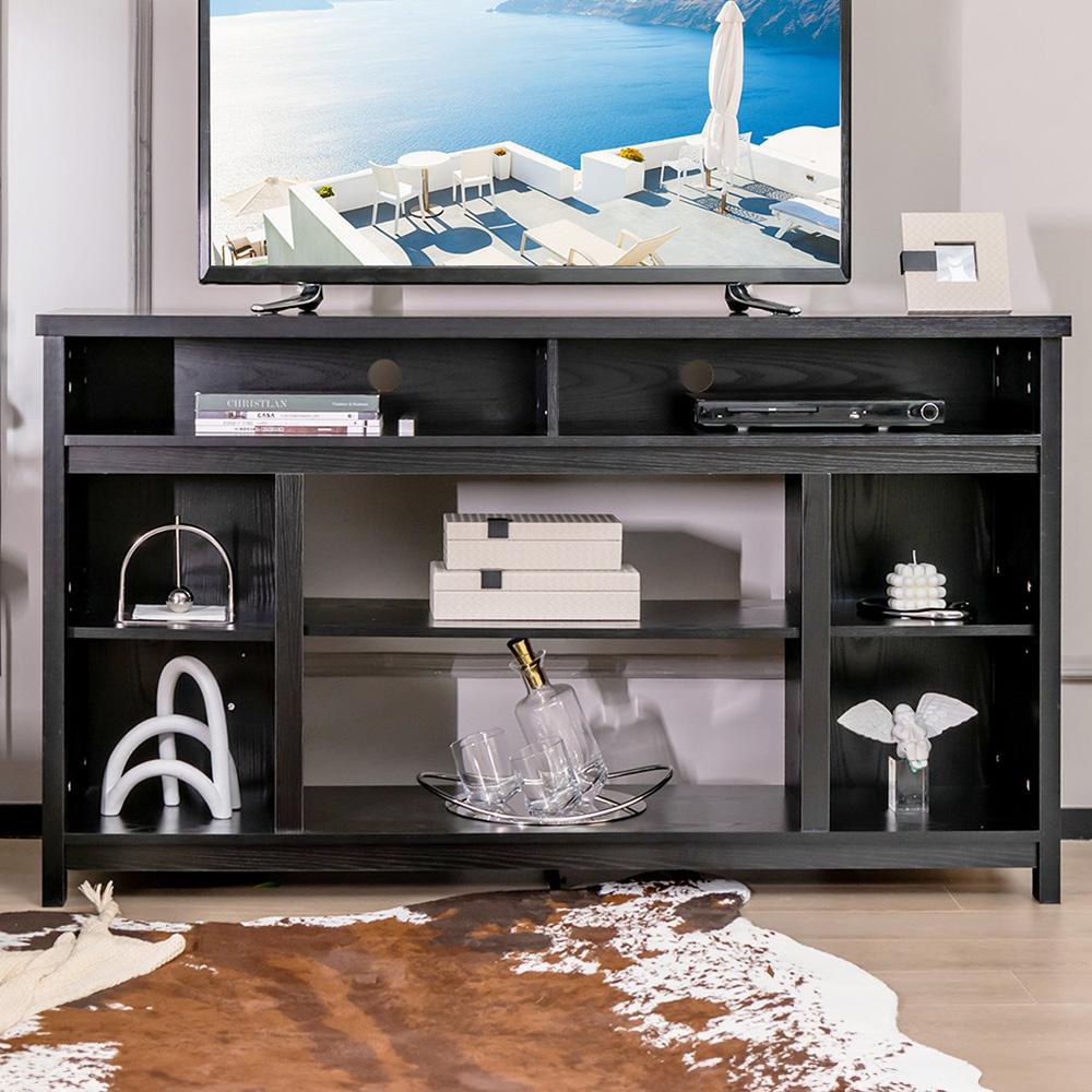 Costway Black TV Unit with Adjustable Shelves Image 1