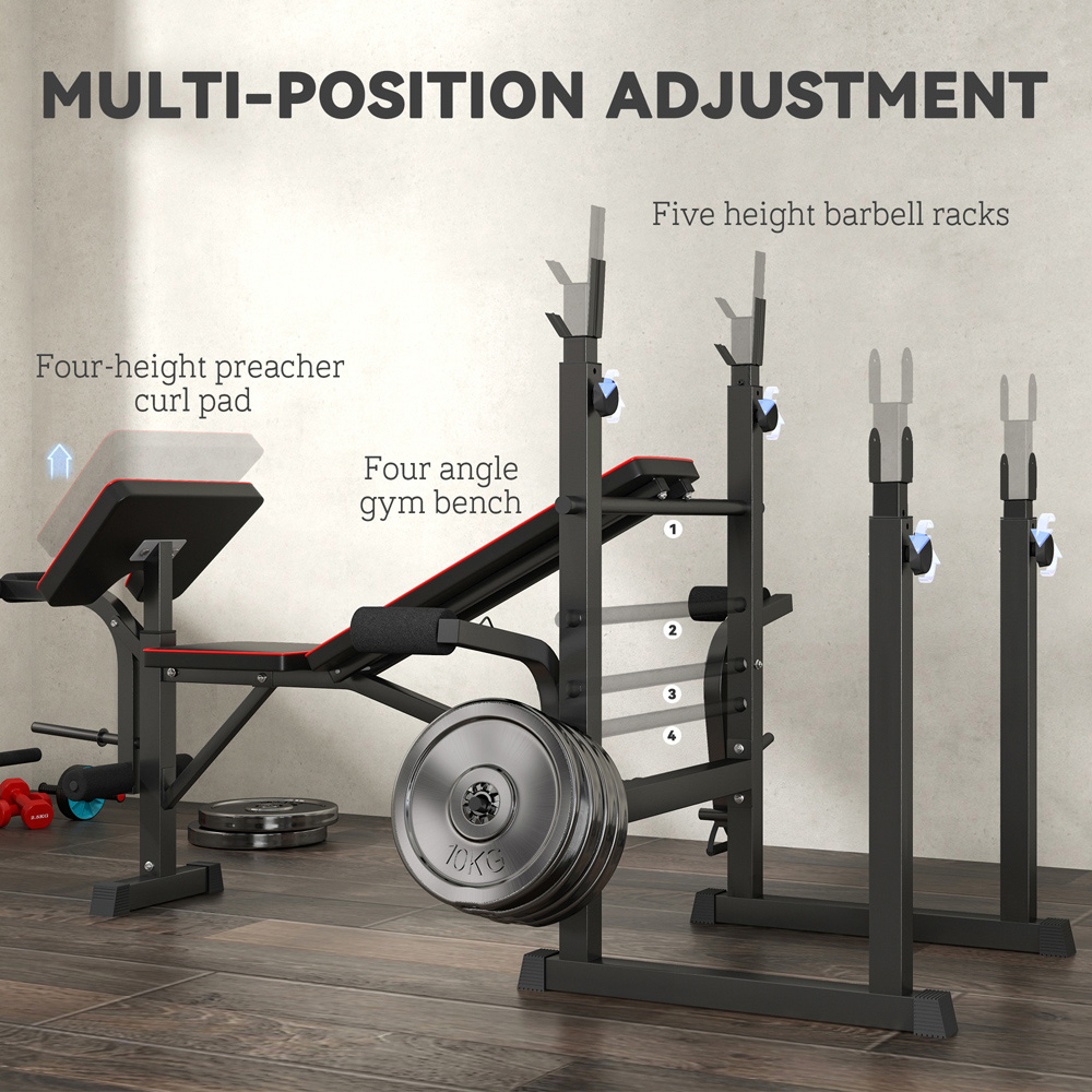 SPORTNOW Black Folding Weight Bench with 2 Barbell Rack and Preacher Curl Bench Image 6
