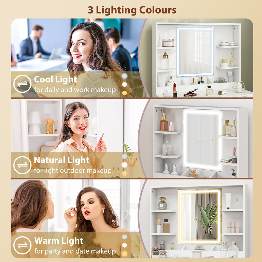 HOMCOM White LED Mirror Dressing Table with Cushioned Stool Image 8