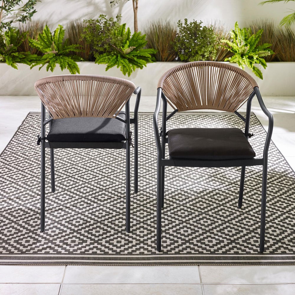 Furniturebox Sora Set of 2 Black Rattan Outdoor Dining Chair Set with Cushion Image 5