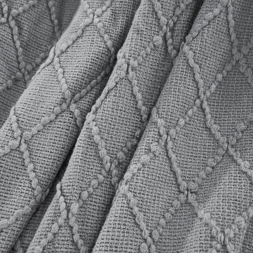 Living and Home Light Grey Diamond Knit Throw Blanket with Tassels 130 x 170cm Image 4