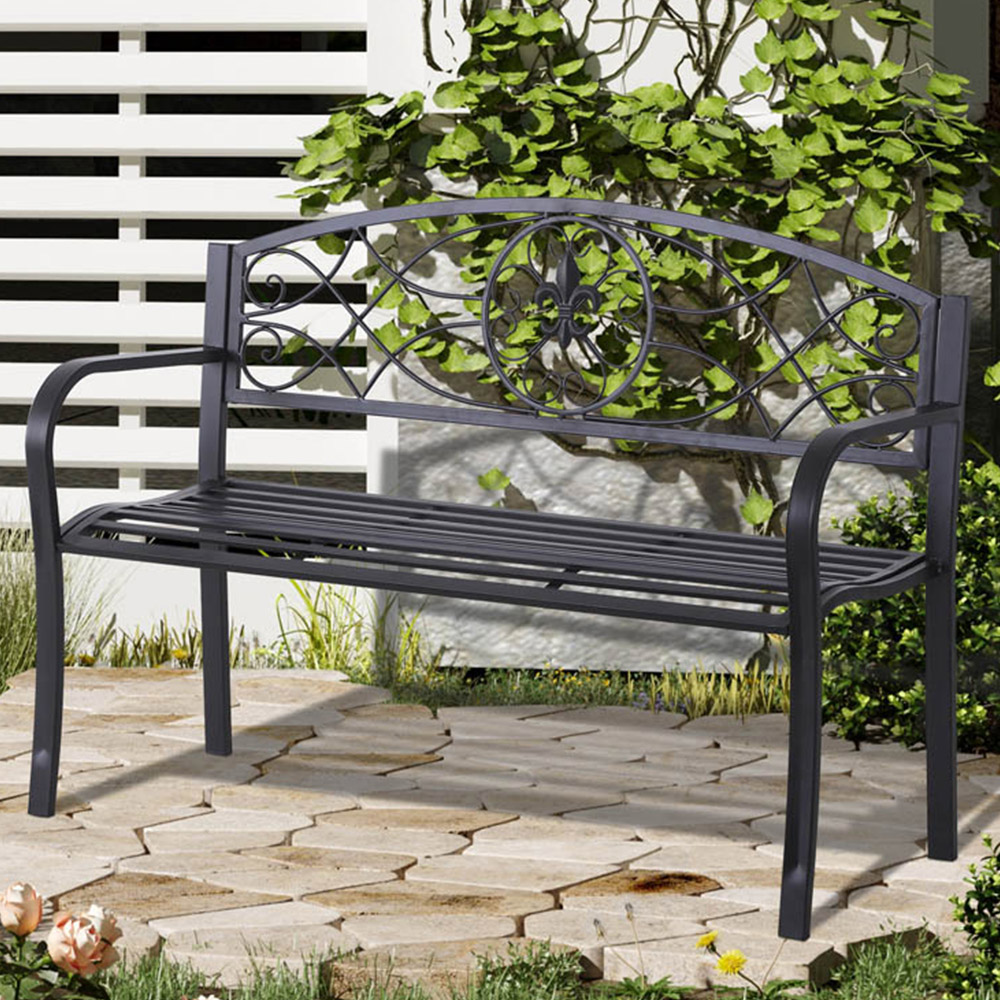 Outsunny 2 Seater Black Floral Design Garden Bench Image 1