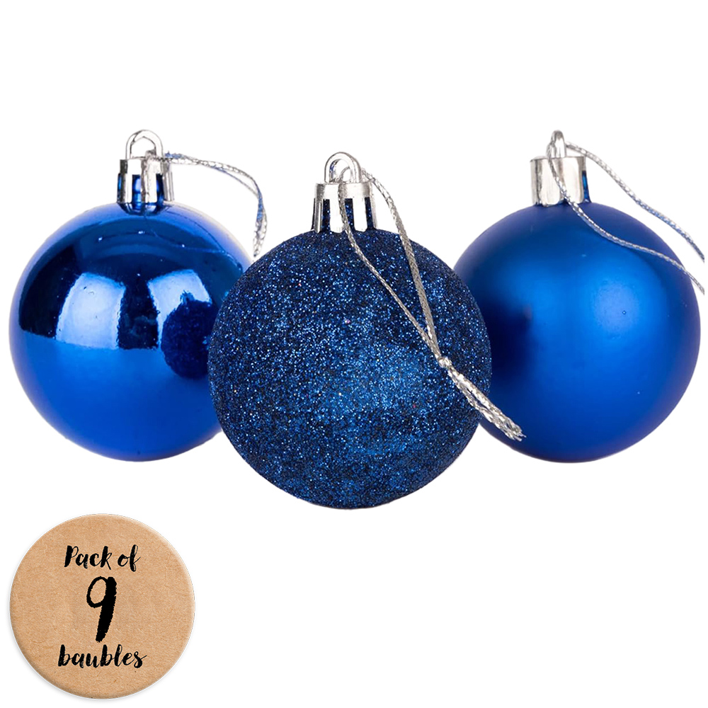 Shatchi 5cm Blue Shatterproof Christmas Baubles 9 Pack Image 1