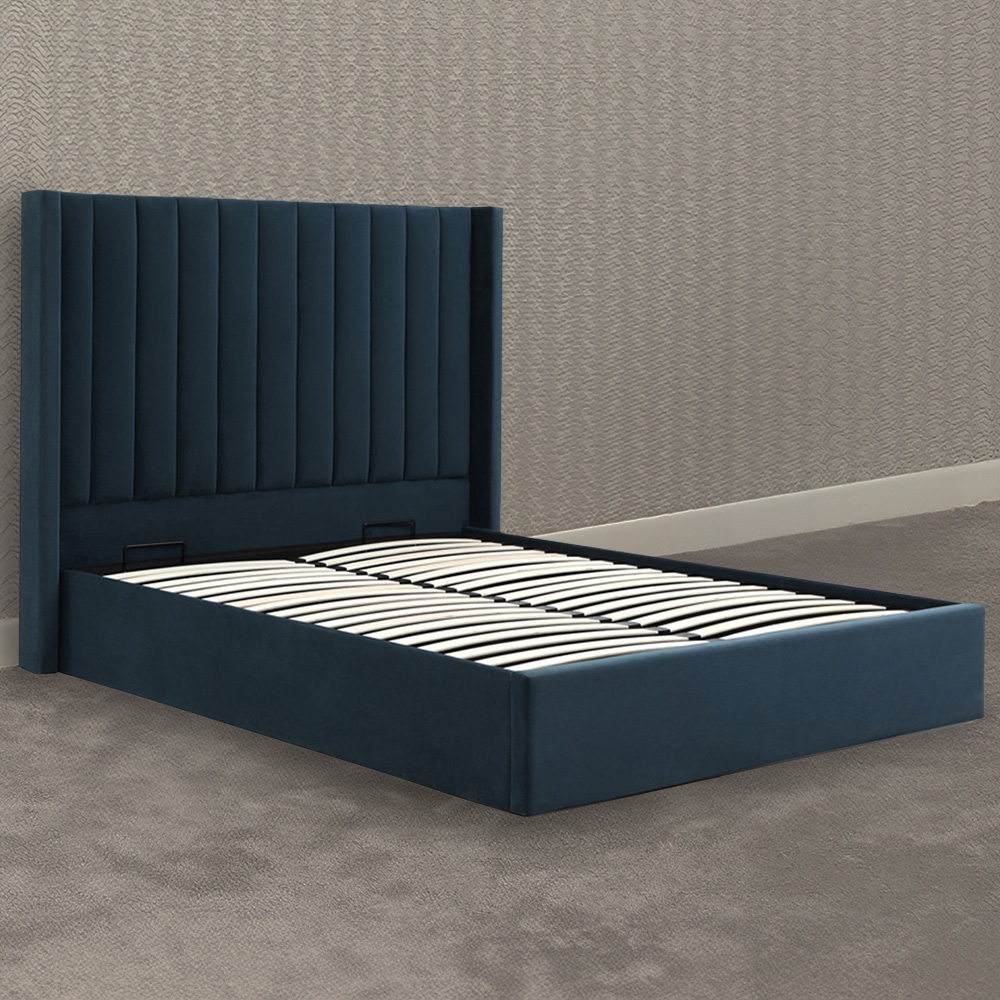 Atticus King Ink Velvet Ottoman Bed Image 1