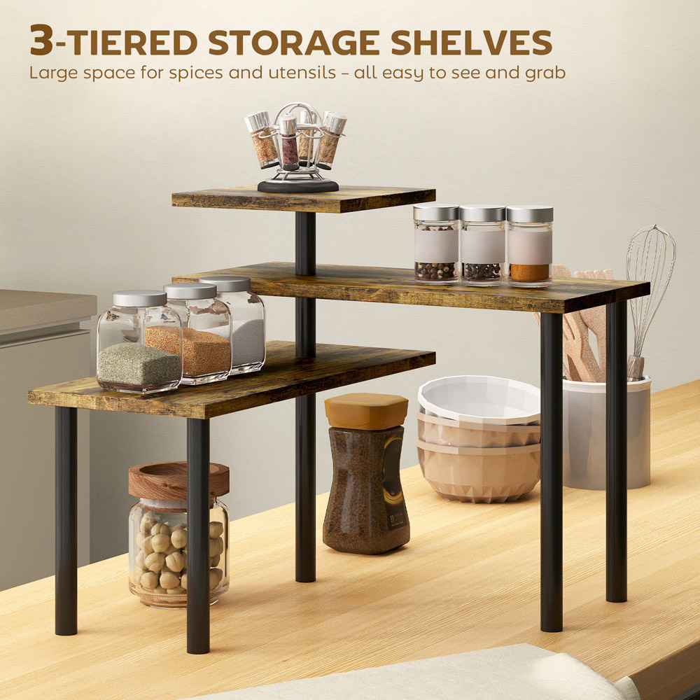 Portland 3 Shelf Rustic Brown Kitchen Countertop Organiser Image 4