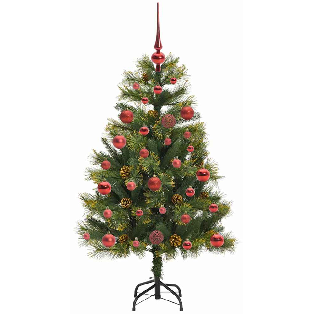 vidaXL Pre-Lit Red Baubles and Pinecones Green Artificial Christmas Tree 4ft Image 4