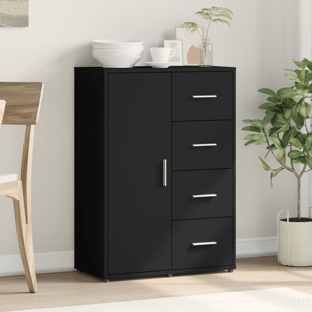 vidaXL Single Door 4 Drawer Black Wooden Sideboard Image 9