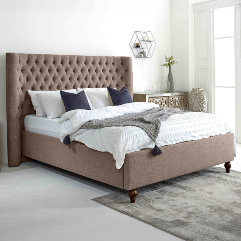 Eleganza Dinah Super King Size Mineral Grampian Fabric Bed Frame with Winged Headboard Image 1