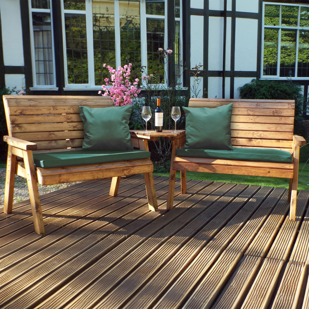 Charles Taylor 4 Seater Angled Bench Set with Green Cushions Image 1