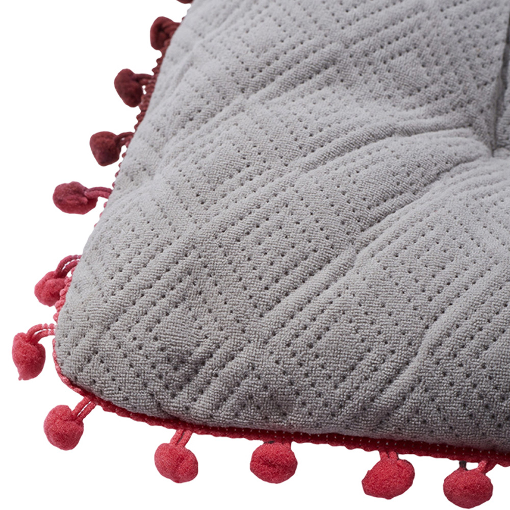 Living and Home Grey Square Dining Chair Cushion with Pom Poms 40 x 40cm Image 3