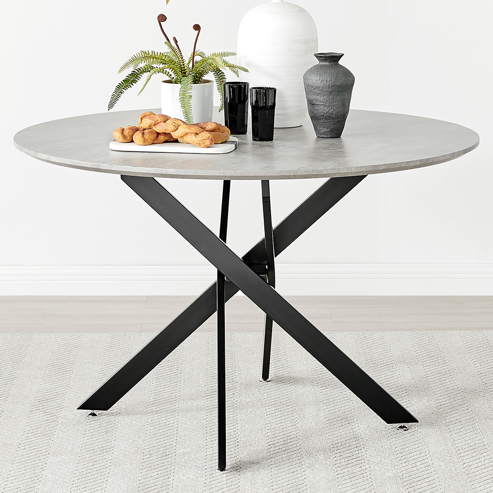 Furniturebox Arona 6 Seater Round Dining Table Concrete and Black Image 1
