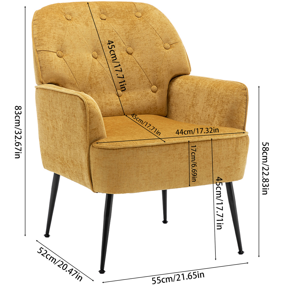 Living and Home Yellow Chenille Upholstered Leisure Chair with Armrests Image 9