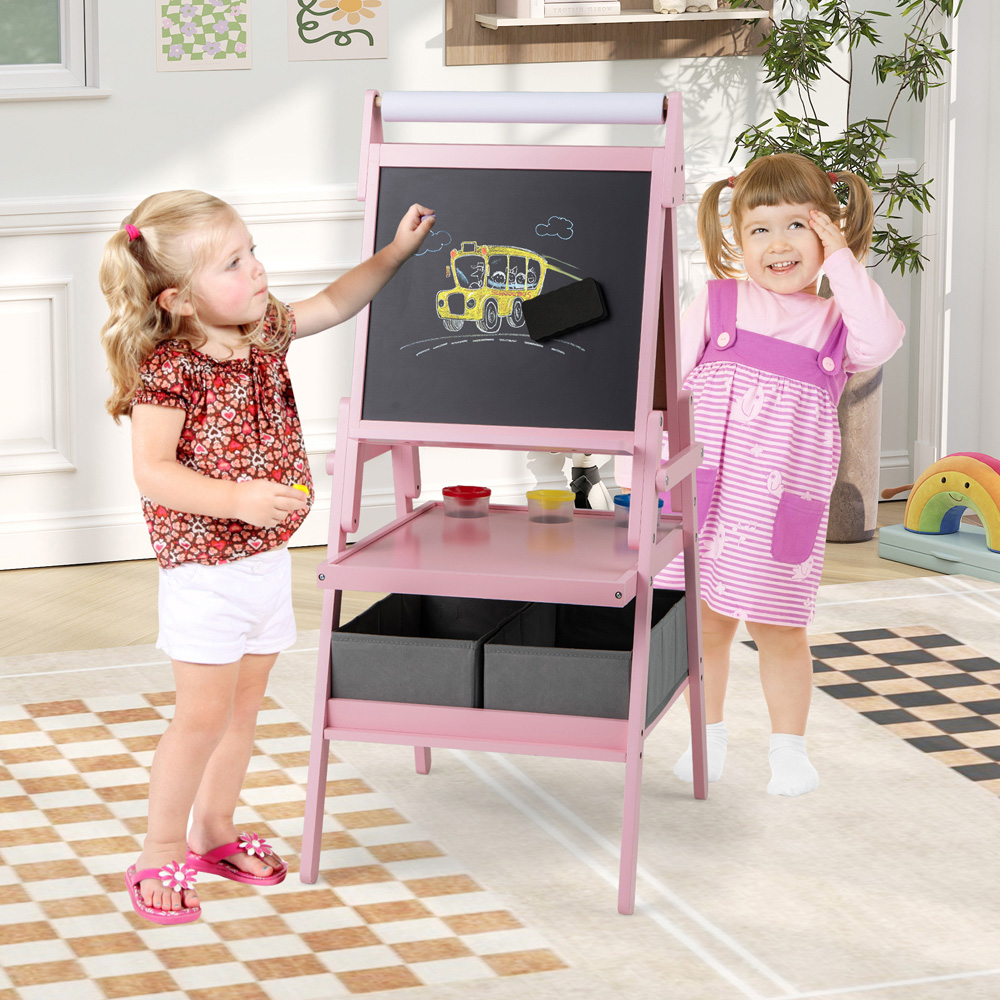 Costway Kids Pink Double Sided Easel with Magnetic Whiteboard and Chalkboard Image 6