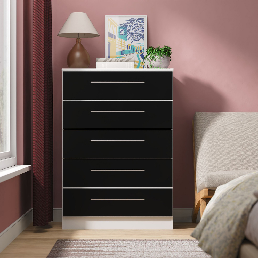 Crowndale Worcester 5 Drawer Matt Black and White Chest of Drawers Ready Assembled Image 2