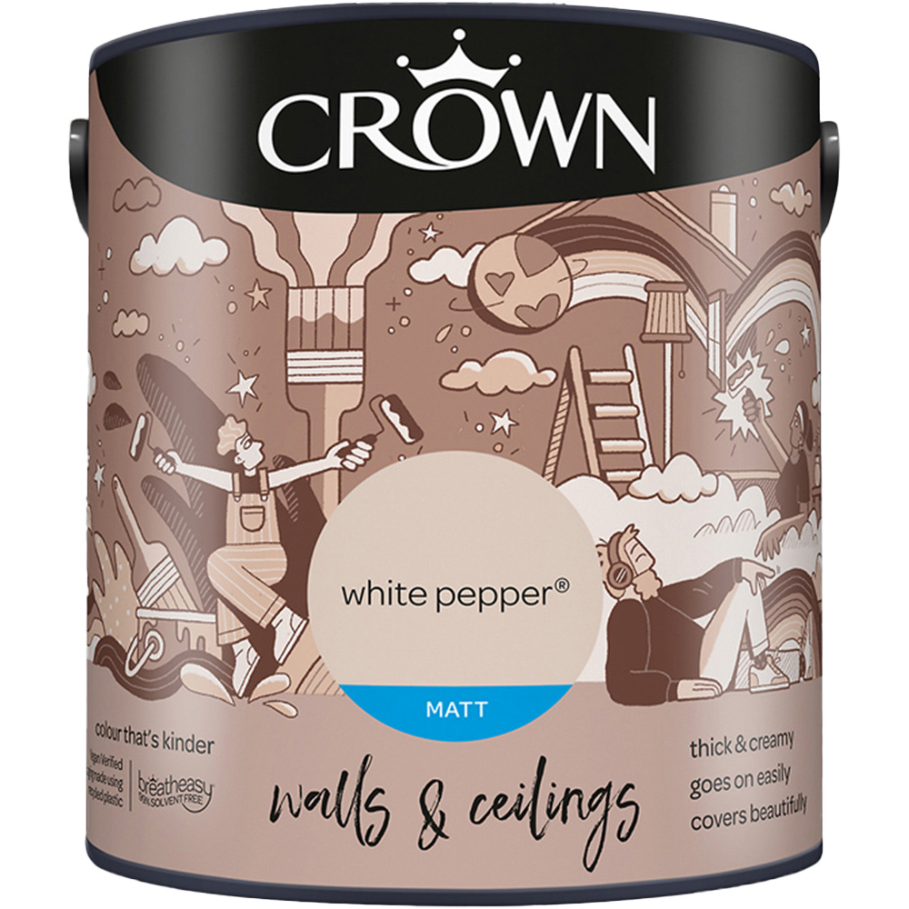 Crown Breatheasy Walls & Ceilings White Pepper Matt Emulsion Paint 2.5L Image 2