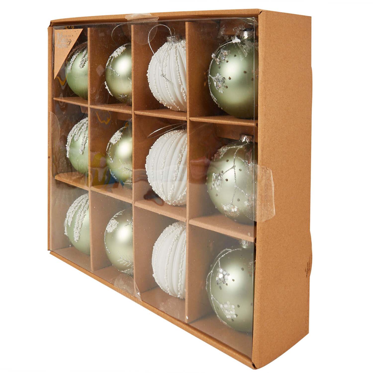 Set of 12 Mistletoe Cottage Glitter Baubles Image 2
