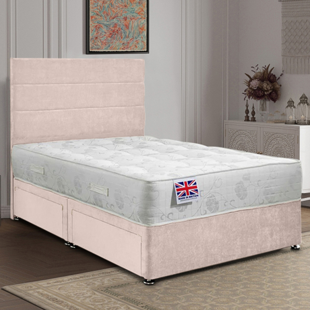 Eleganza Home Repose Double Blush Plush Velvet 2 Drawer Divan Bed with Lined Headboard Image 1