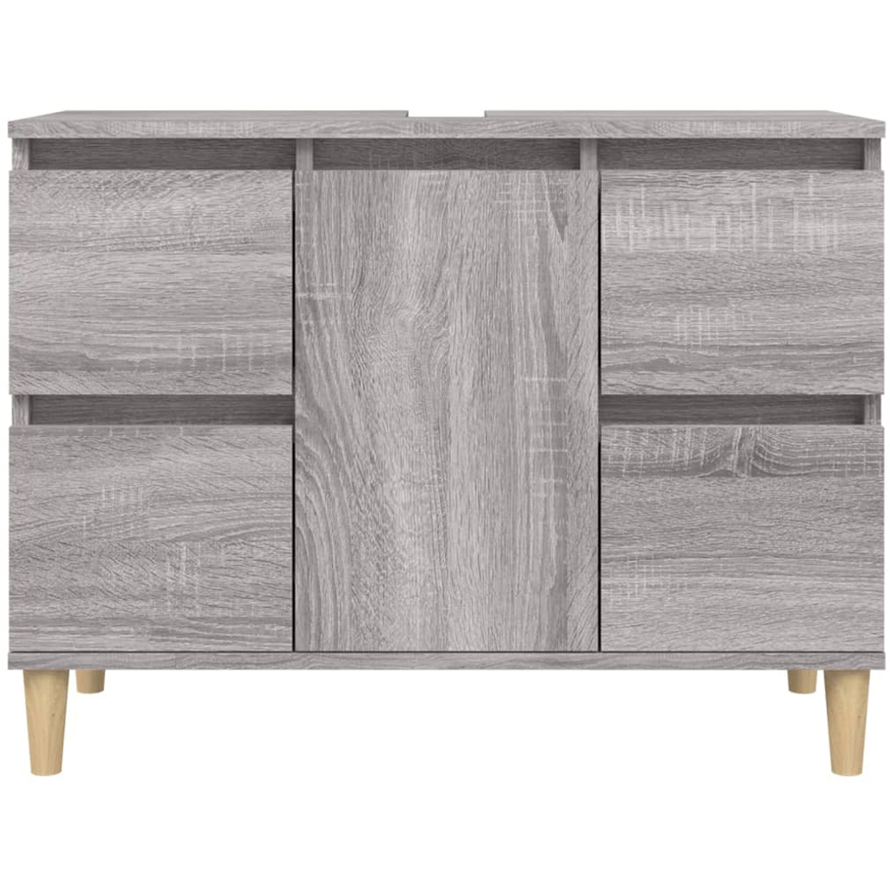 vidaXL Single Door 4 Drawer Grey Sonoma Freestanding Under Sink Bathroom Cabinet Image 4