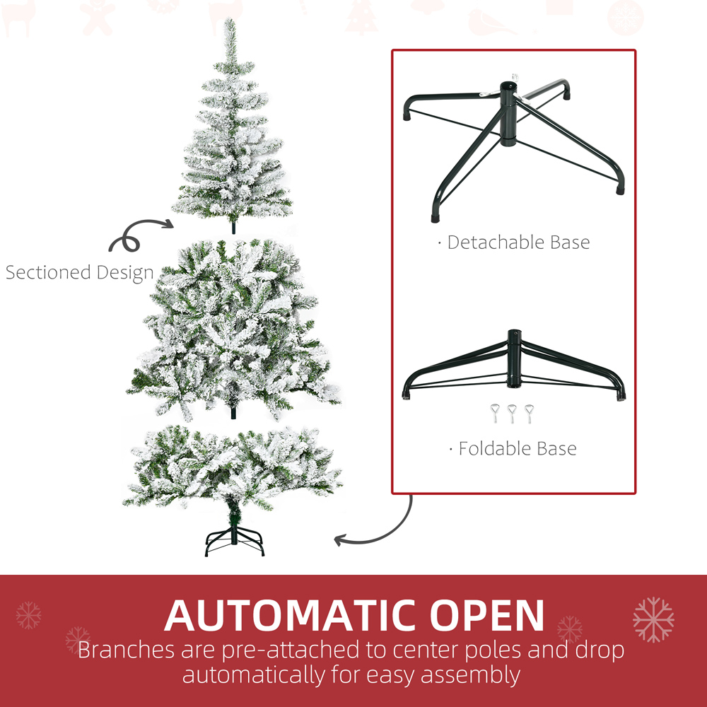 Everglow Green Snow Flocked Artificial Pine Christmas Tree with Steel Base 6ft Image 6