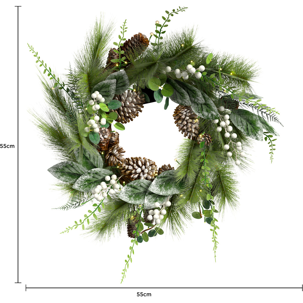 Charles Bentley Pre-Lit Eucalyptus Christmas Wreath White Berry and Pinecone 55cm Image 6