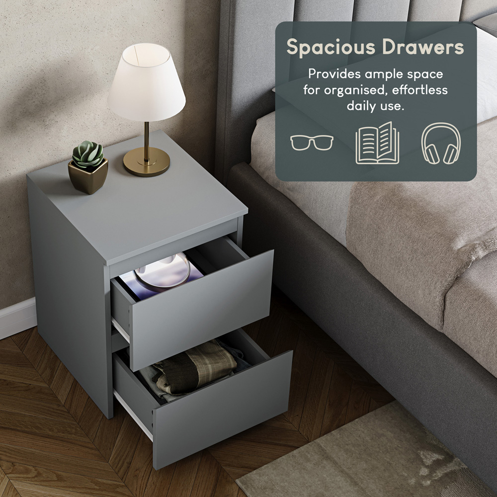 VIDA DESIGNS Denver 2 Drawer Grey Large Bedside Cabinet Set of 2 Image 6