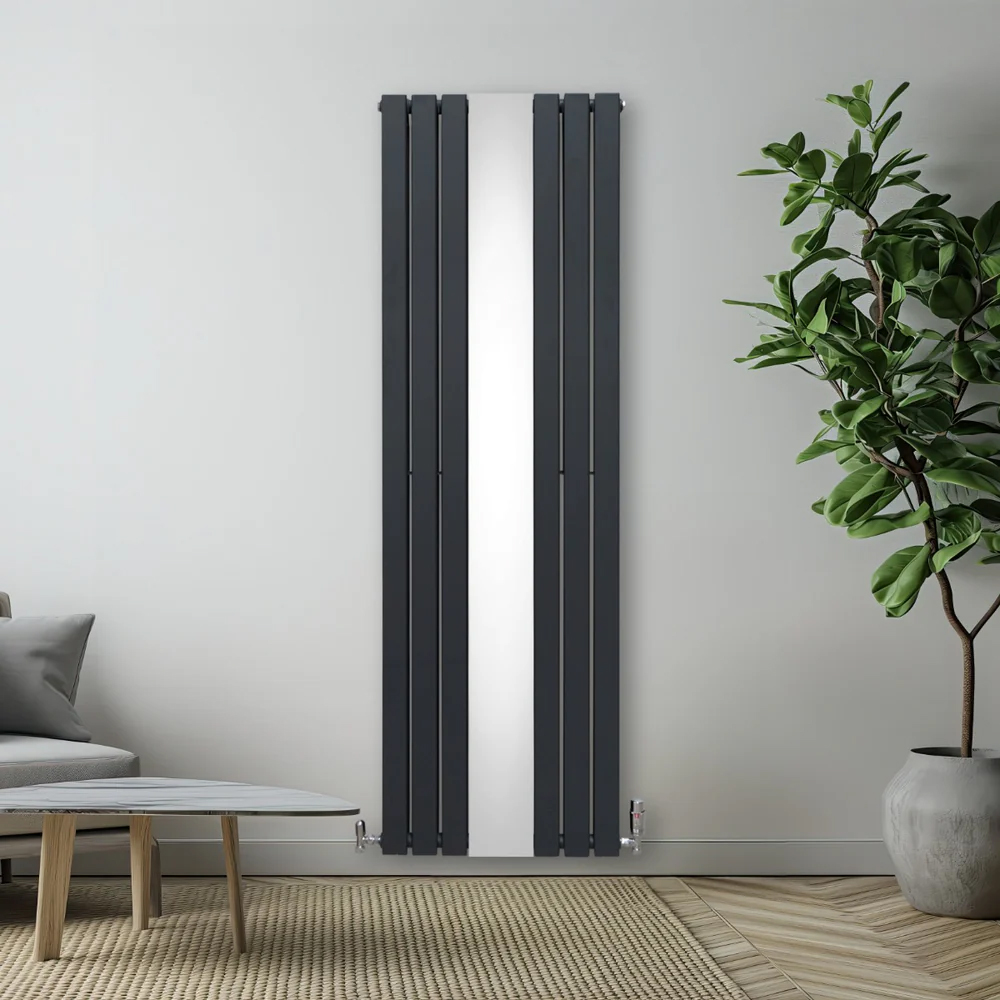 Monster Shop 8092BTU Anthracite Grey Flat Panel Mirror Radiator with Valves 1800 x 565mm Image 2