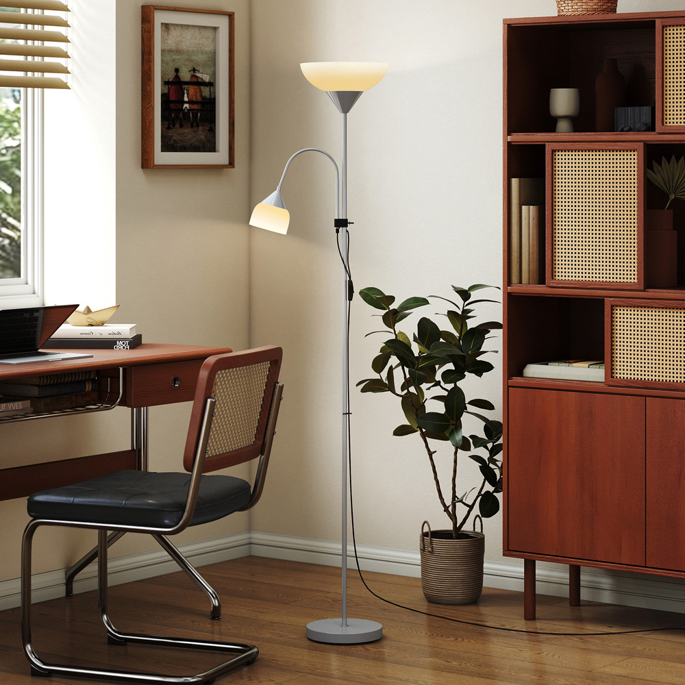 HOMCOM 2 Way Silver Mother Child Floor Lamp with 3 Colour Temperatures Image 3