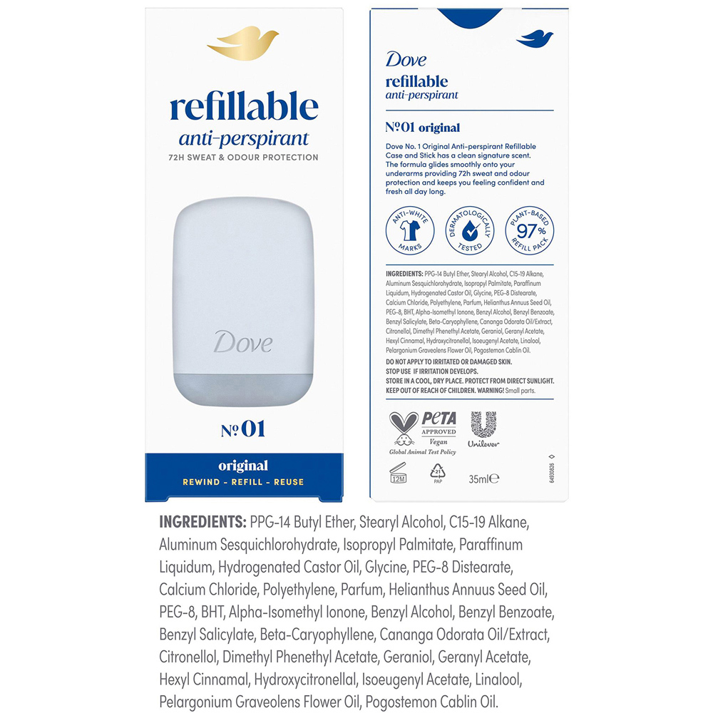 Dove No.1 Original Antiperspirant Starter Kit Case and Refill 35ml 6 Pack Image 9