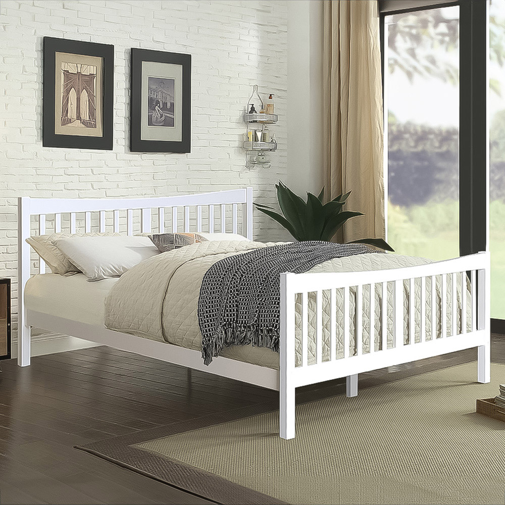 Brooklyn Double White Solid Wooden Country Bed Frame Image 1
