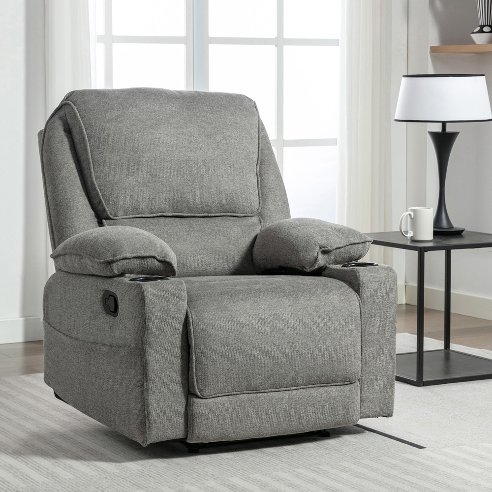Furniture Online Sydney Grey Manual Recliner Chair with Cupholder Image 8