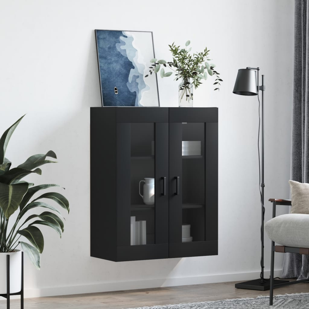 vidaXL 2 Glass Door Black Wall Mounted Cabinet Image 3