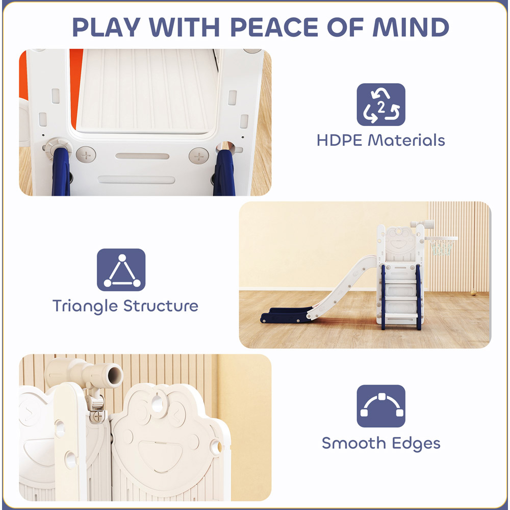 AIYAPLAY 5-in-1 Orange Indoor Toddler Slide Set with Basketball Hoop Image 6