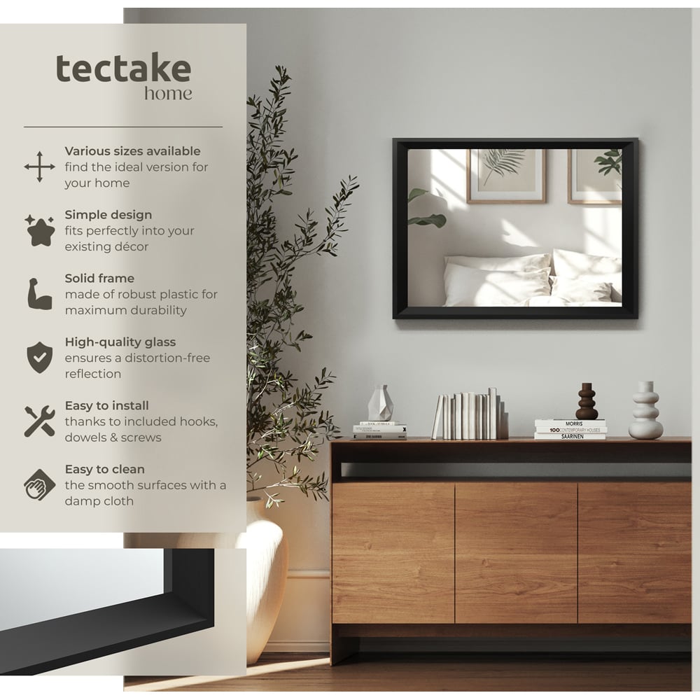tectake Elina Black Rectangular Wall Mounted Mirror 70 x 50cm Image 6