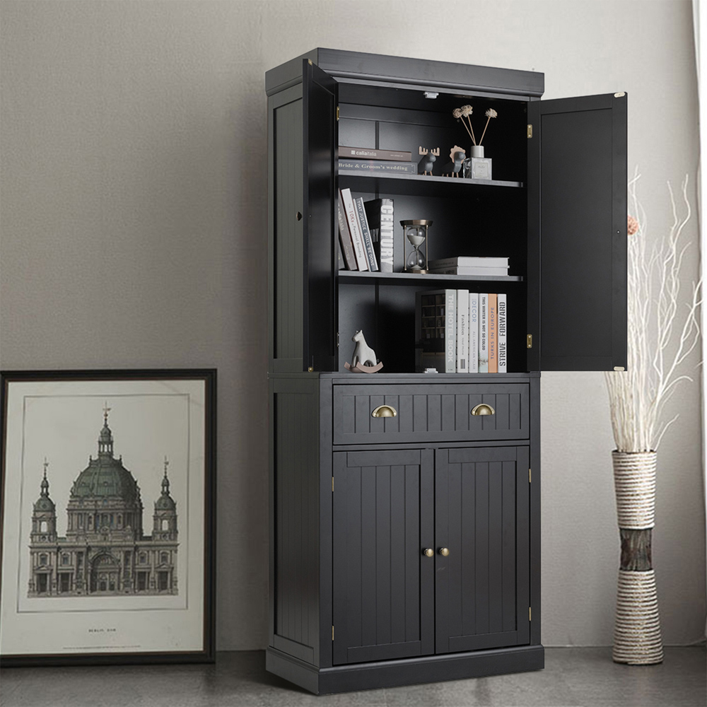 Costway 4 Door Single Drawer Black Kitchen Cupboard Image 3